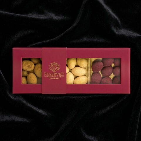Gaveæske - Chokolademandler 3 smage - red box
